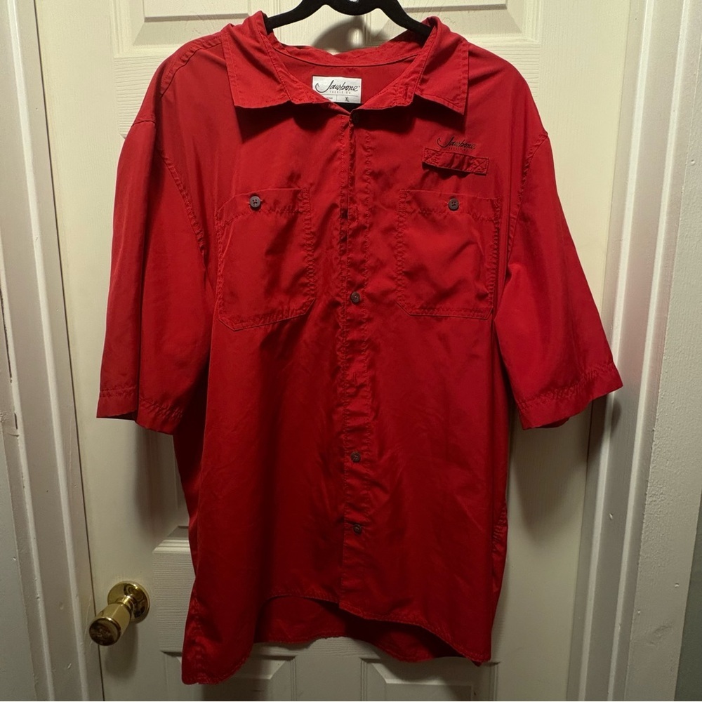 Jawbone Tackle Co Fishing Shirt Mens XL Red Button Up‎ Short Sleeve